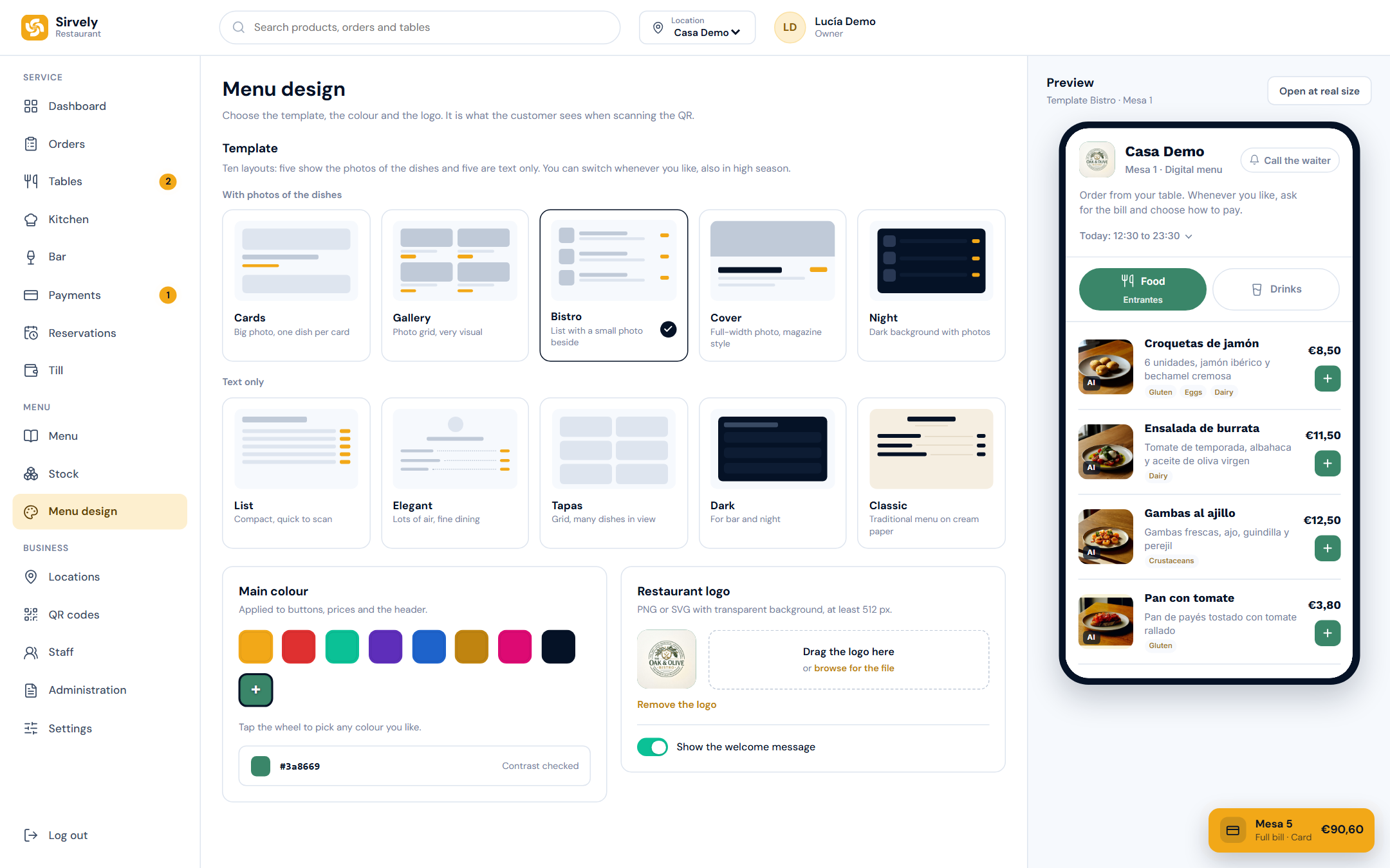 Menu design